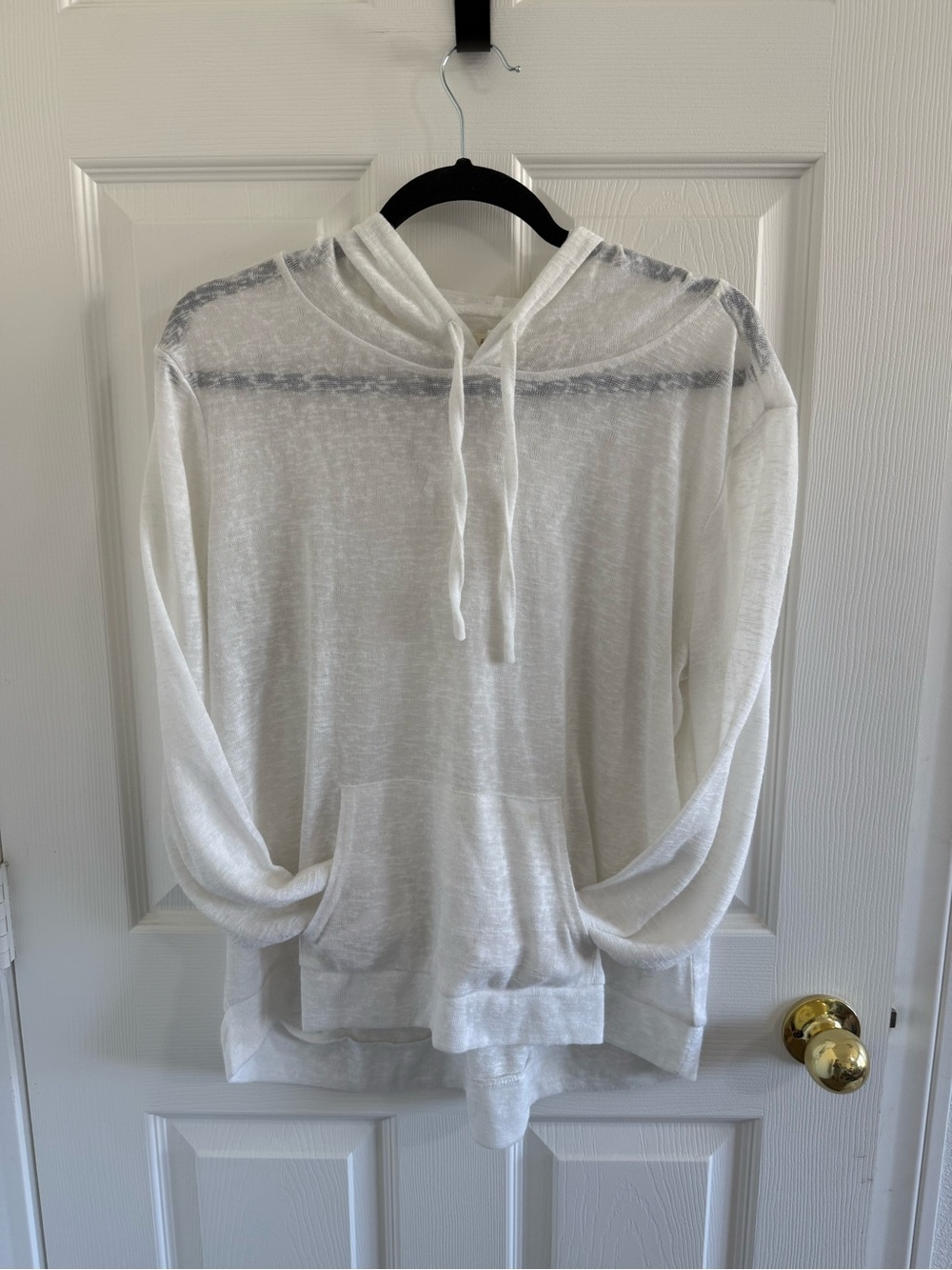 Weatherproof White Lightweight Hooded Pullover with Front Pocket